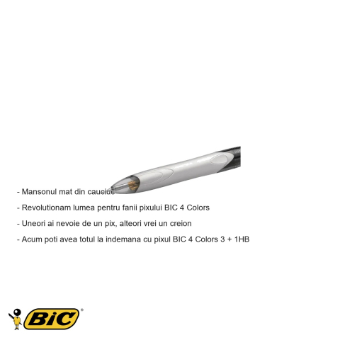 Pix cu mecanism Bic 4 Colors 3+1HB, 3 culori cerneala + creion mecanic 0.7HB, cu radiera incorporata [1]