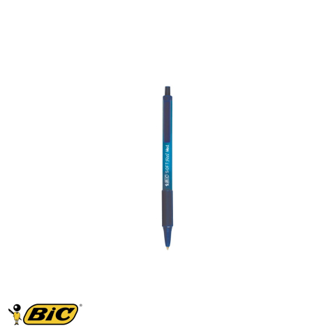 Birotica papetarie - Pix cu mecanism Bic Soft Feel, varf 1.0 mm, scriere fluida albastra, pentru birou si scoala