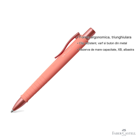 Pix cu mecanism Faber-Castell Coral Poly Ball XB Urban 2025, grip ergonomic triunghiular, scriere albastra [2]