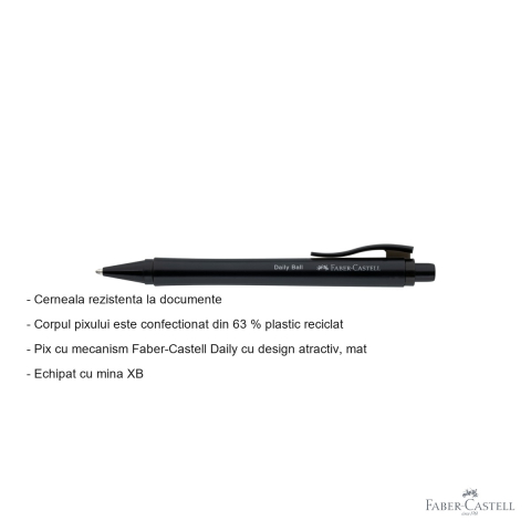 Pix cu mecanism Faber-Castell Daily, mina XB, cerneala albastra, corp din plastic reciclat, pentru uz zilnic [1]