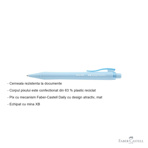 Pix cu mecanism Faber-Castell Daily, mina XB, cerneala albastra rezistenta la documente, corp din plastic reciclat [1]