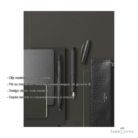 Pix cu mecanism Faber-Castell Essentio Aluminium, corp metalic negru, mina neagra B, pentru uz profesional [1]