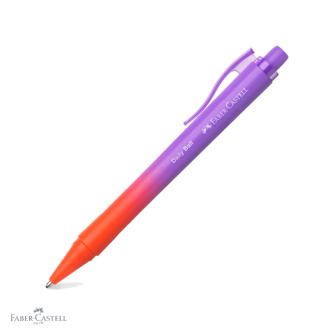 Pixuri - Pix cu mecanism Faber-Castell Flow Daily, mina XB, cerneala albastra, corp violet-portocaliu gradient din plastic reciclat