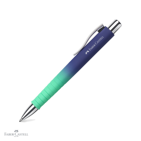 Pixuri - Pix cu mecanism Faber-Castell Flow Poly Ball XB, albastru-turcoaz gradient, forma triunghiulara ergonomica