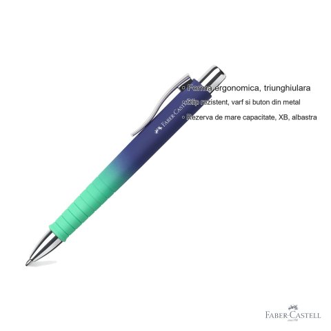Pix cu mecanism Faber-Castell Flow Poly Ball XB, albastru-turcoaz gradient, forma triunghiulara ergonomica [2]