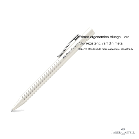 Pix cu mecanism Faber-Castell Grip 2010, forma ergonomica triunghiulara, zona anti-alunecare, culoare alb cocos [2]