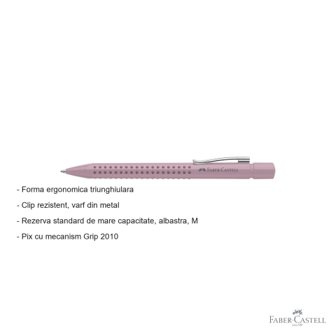 Pix cu mecanism Faber-Castell Grip 2010 Rose, zona anti-alunecare ergonomica, pentru scris zilnic [1]