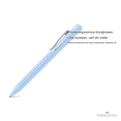 Pix cu mecanism Faber-Castell Grip 2010, zona anti-alunecare ergonomica, albastru, pentru birou si scoala [2]