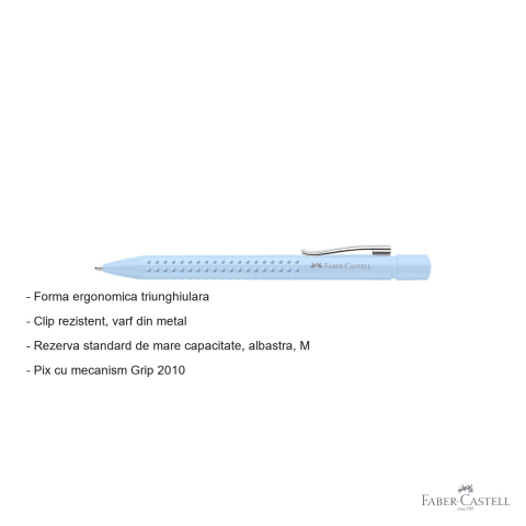 Pix cu mecanism Faber-Castell Grip 2010, zona anti-alunecare ergonomica, albastru, pentru birou si scoala [1]