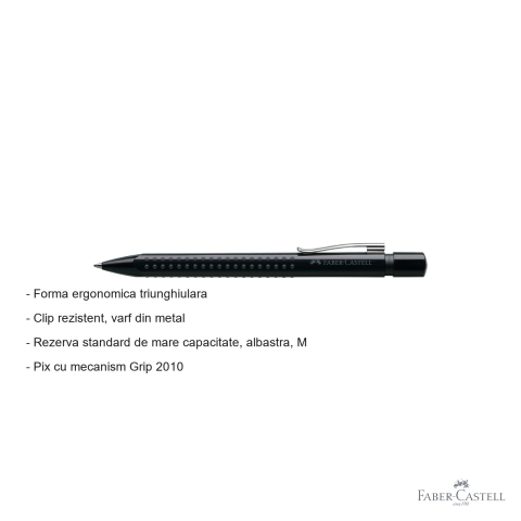 Pix cu mecanism Faber-Castell Grip 2010, zona anti-alunecare ergonomica triunghiulara, negru [1]