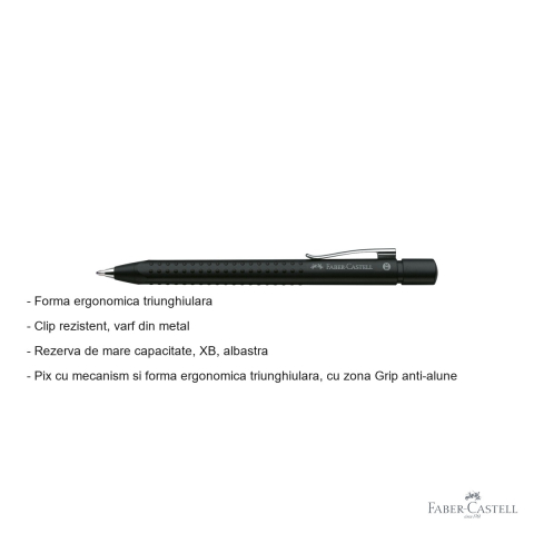 Pix cu mecanism Faber-Castell Grip 2011, forma ergonomica triunghiulara, scriere XB, negru [1]