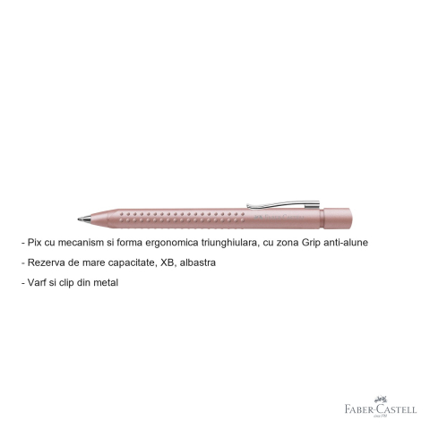Pix cu mecanism Faber-Castell Grip 2011 Rose Pale, forma triunghiulara ergonomica, varf XB albastru [1]