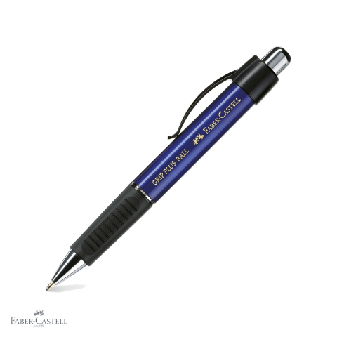 Birotica papetarie - Pix cu mecanism Faber-Castell Grip Plus 1407, zona ergonomica triunghiulara cauciucata, scriere albastra