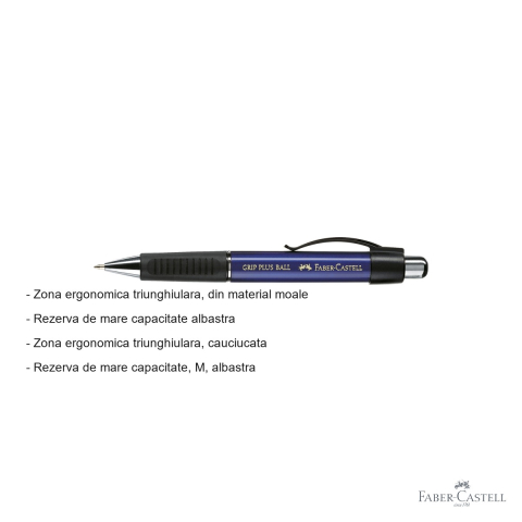 Pix cu mecanism Faber-Castell Grip Plus 1407, zona ergonomica triunghiulara cauciucata, scriere albastra [1]