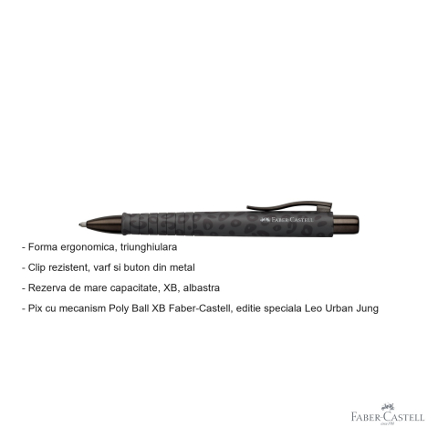 Pix cu mecanism Faber-Castell Poly Ball XB, editie speciala Leo Urban Jungle, rezerva albastra XB, forma ergonomica triunghiulara [1]