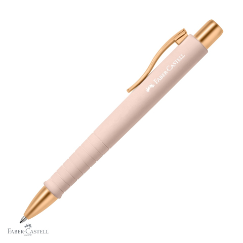 Pixuri - Pix cu mecanism Faber-Castell Poly Ball XB Urban, varf extra-lat, scriere albastra, design rose-auriu elegant