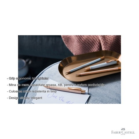 Pix cu mecanism Faber-Castell Poly Ball XB Urban, varf extra-lat, scriere albastra, design rose-auriu elegant [1]