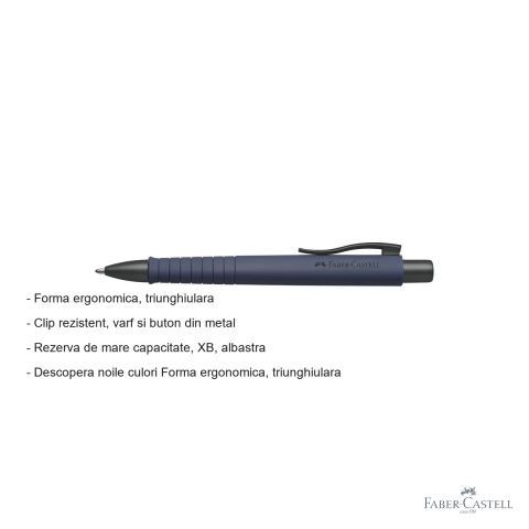 Pix cu mecanism Faber-Castell Poly Ball XB Urban, varf extralar, cerneala albastra navy, forma triunghiulara ergonomica [1]