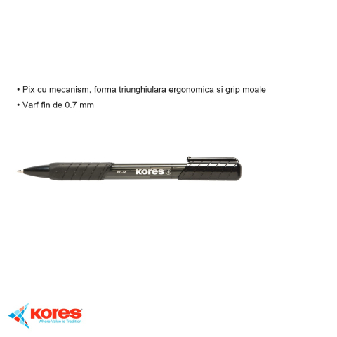 Pix cu mecanism Kores K6, varf fin 0.7 mm, forma triunghiulara ergonomica, cerneala neagra [2]