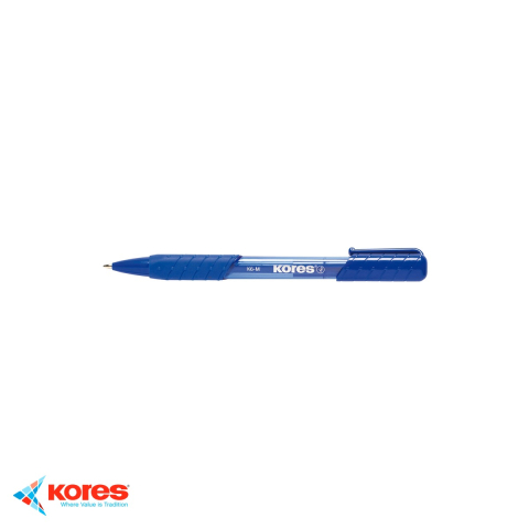 Instrumente de scris - Pix cu mecanism Kores K6, varf fin 0.7 mm, forma triunghiulara ergonomica, scriere albastra