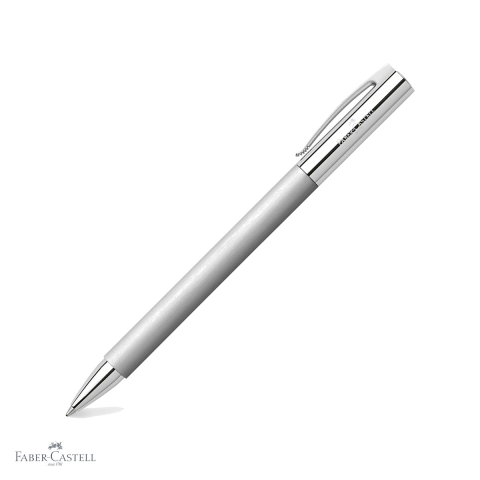 Pixuri premium - Pix cu mecanism rotativ Faber-Castell Ambition Metal, corp otel inoxidabil mat, rezerva neagra M, pentru birou si uz profesional