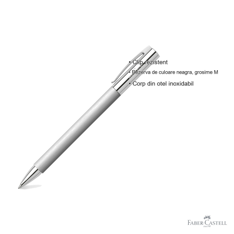 Pix cu mecanism rotativ Faber-Castell Ambition Metal, corp otel inoxidabil mat, rezerva neagra M, pentru birou si uz profesional [2]