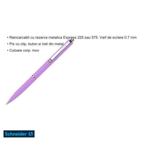 Pix cu mecanism Schneider K15, varf 0.7 mm, corp mov, scriere albastra, reincarcabil [2]