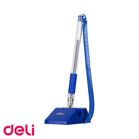 Pixuri cu suport - Pix cu suport adeziv si snur Deli, varf 0.5 mm, cerneala albastra, rotire 180 grade
