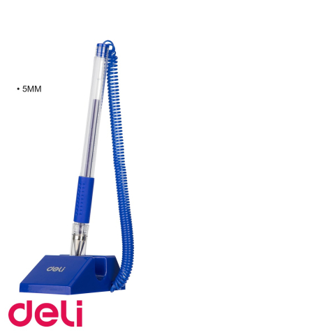 Pix cu suport adeziv si snur Deli, varf 0.5 mm, cerneala albastra, rotire 180 grade [2]