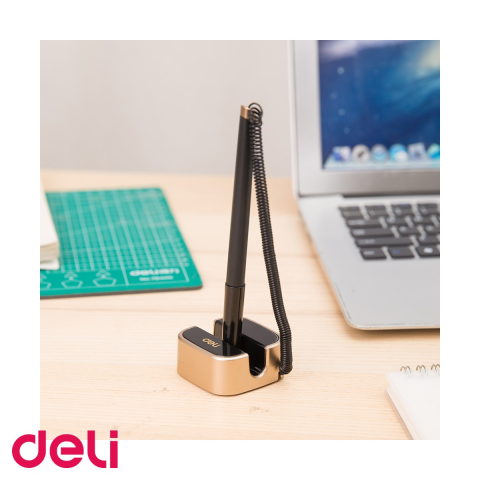 Pix cu suport adeziv si snur Deli, varf 0.7 mm, cerneala albastra, rotire 180 grade [4]