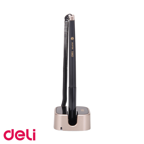 Pixuri cu suport - Pix cu suport adeziv si snur Deli, varf 0.7 mm, cerneala albastra, rotire 180 grade