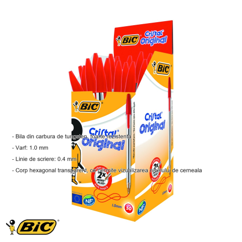 Pix de unica folosinta Bic Cristal Medium, varf 1.0 mm, cerneala rosie, pentru birou si scoala [1]