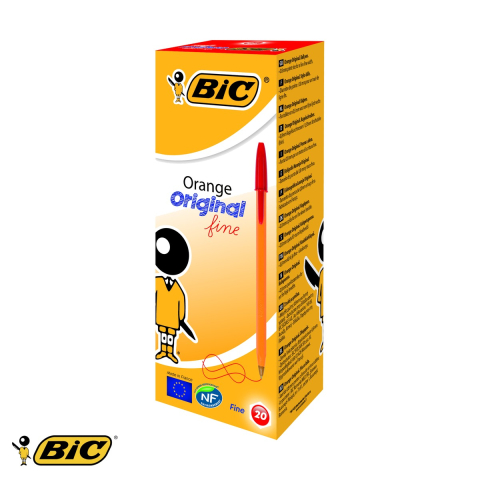 Birotica papetarie - Pix de unica folosinta Bic Orange, cerneala rosie, varf 0.7 mm, set 20 bucati