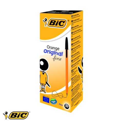 Birotica papetarie - Pix de unica folosinta Bic Orange, varf 0.7 mm, cerneala neagra, set 20 bucati