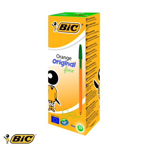 Birotica papetarie - Pix de unica folosinta Bic Orange, varf 0.7 mm, linie 0.3 mm, verde, set 20 bucati