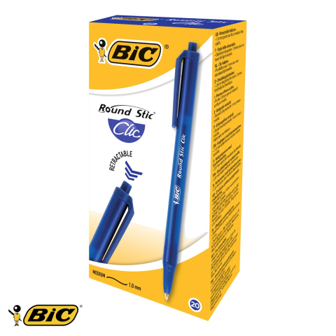 Pix de unica folosinta Bic Round Stic Clic, scriere medie 1mm, albastru, cu mecanism retractabil [3]