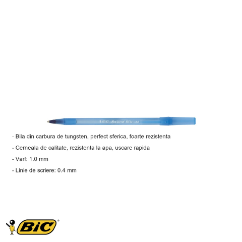 Pix de unica folosinta Bic Round Stic, varf 1.0 mm, cerneala albastra, pentru scris zilnic [1]