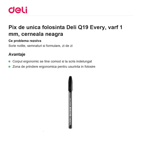 Pix de unica folosinta Deli Q19 Every, varf 1 mm, cerneala neagra [1]