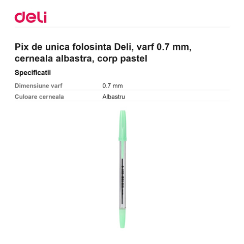 Pix de unica folosinta Deli, varf 0.7 mm, cerneala albastra, corp pastel [2]