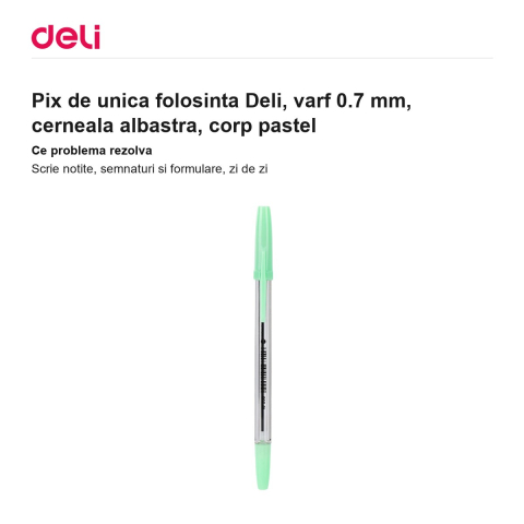 Pix de unica folosinta Deli, varf 0.7 mm, cerneala albastra, corp pastel [1]