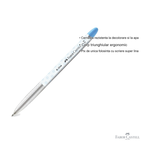 Pix de unica folosinta Faber-Castell K1, scriere super lina 0.5mm, cerneala albastra rezistenta la apa, corp ergonomic triunghiular [2]