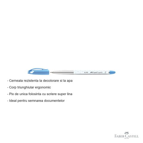 Pix de unica folosinta Faber-Castell K1, scriere super lina 0.5mm, cerneala albastra rezistenta la apa, corp ergonomic triunghiular [1]