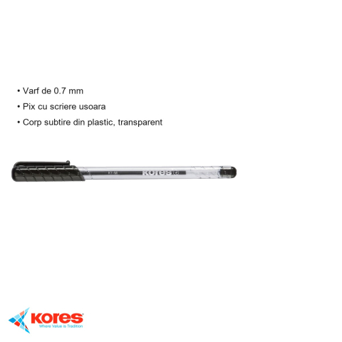 Pix de unica folosinta Kores K1, varf 0.7 mm, cerneala neagra, corp transparent, pentru scriere zilnica [2]