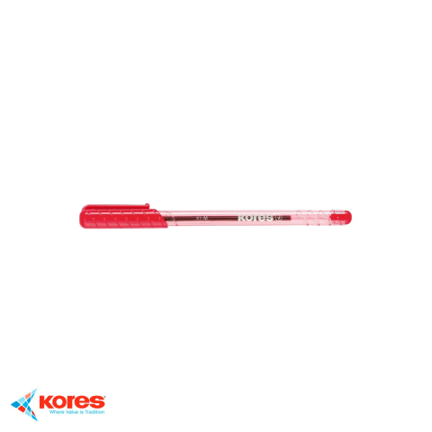 Instrumente de scris - Pix de unica folosinta Kores K1, varf 0.7 mm, cerneala rosie, corp transparent, pentru scris zilnic