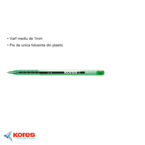 Pix de unica folosinta Kores K1, varf mediu 1mm, cerneala verde, pentru scriere zilnica [2]
