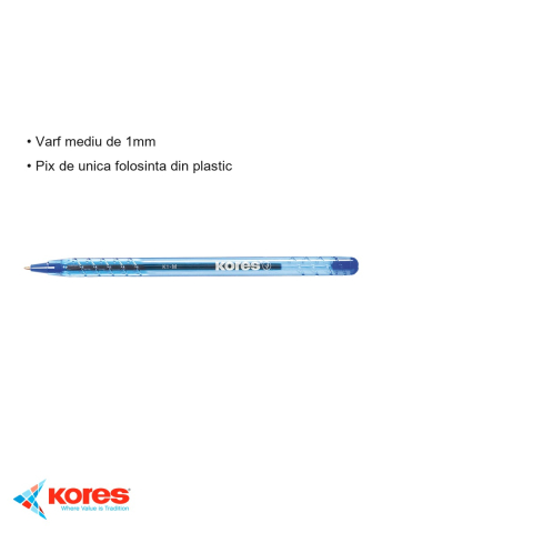Pix de unica folosinta Kores K1, varf mediu 1mm, scriere albastra, pentru birou si scoala [2]