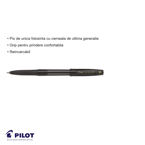 Pix de unica folosinta Pilot Supergrip G, varf 1mm, cerneala neagra, grip confortabil [2]