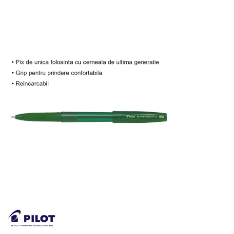 Pix de unica folosinta Pilot Supergrip G, varf 1mm, cerneala verde, grip confortabil [2]