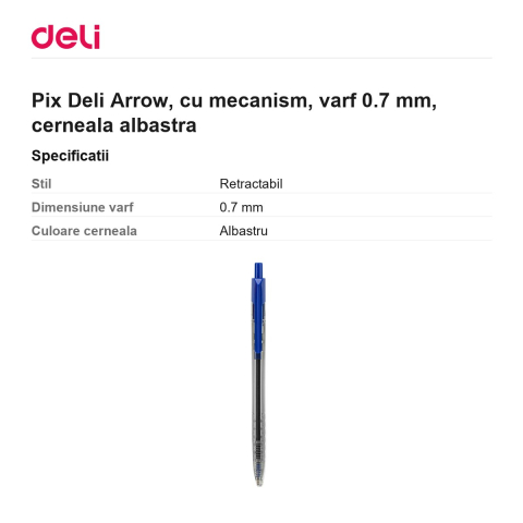 Pix Deli Arrow, cu mecanism, varf 0.7 mm, cerneala albastra [2]