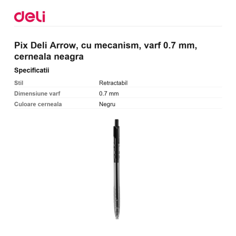 Pix Deli Arrow, cu mecanism, varf 0.7 mm, cerneala neagra [2]